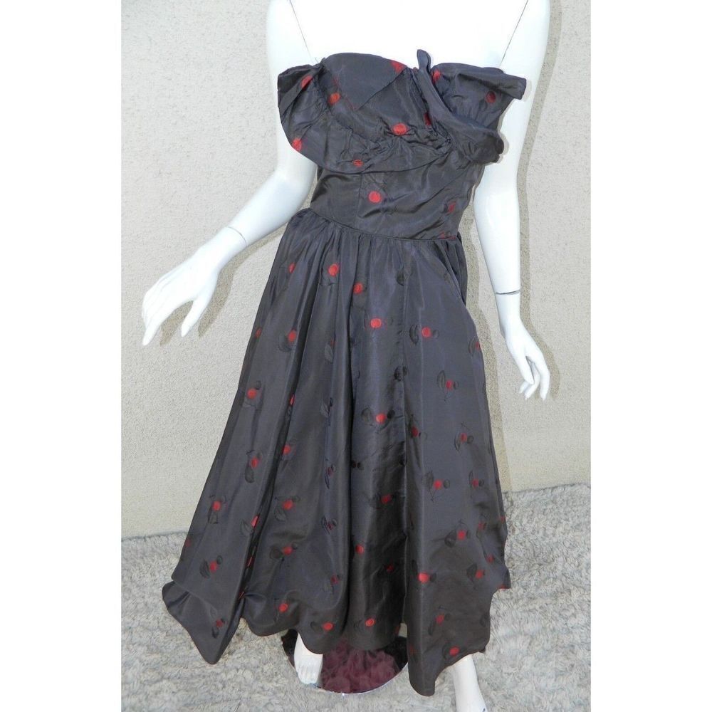 CEIL CHAPMAN  Pinup Dress Blue‎ Red Cherries Vintage Rockabilty Size Small - Picture 12 of 14